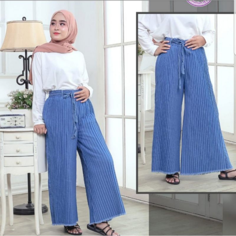 PROMO [COD] celana kulot rawis kekinian | celana kulot jeans wash wanita