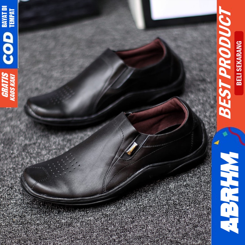 Sepatu Formal Pantofel Kerja Kulit Asli Hitam Pria ABRHM BADIL