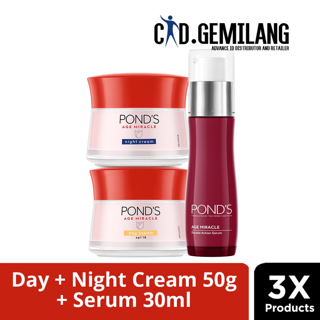 [PAKET SUPER] POND'S AGE MIRACLE DAY + NIGHT CREAM 50G + SERUM 30ML PONDS AGE PAKET SIANG DAN MALAM