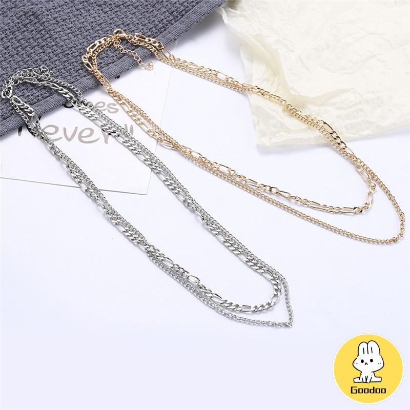 Eropa Retro Double Layer Kalung Fashion Sederhana Wanita Pria Kalung Aksesori -Doo