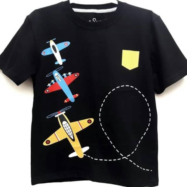 1 6T Baju Kaos anak Karakter Laki laki Pesawat hitam 1 6T Baju Kaos anak Karakter Laki laki Pesawat hitam