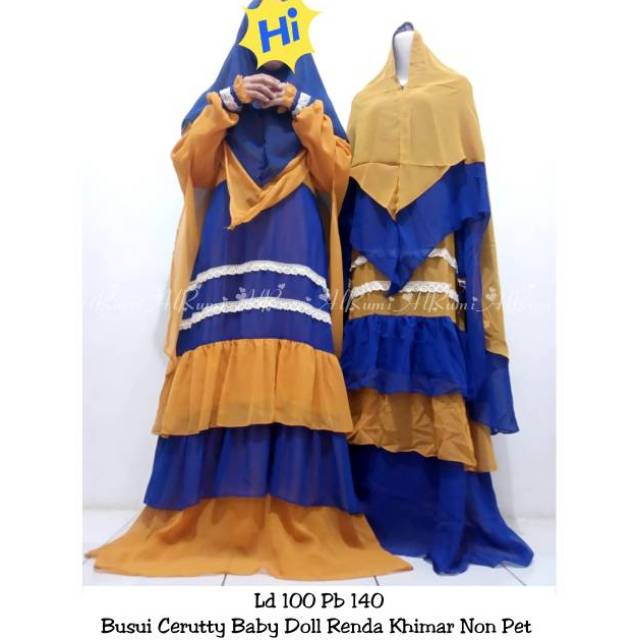 PP Set Gamis Full Cerutty Baby Doll Renda Susun Jumbo Menyusui Syari Khimar Lv Syari Penguin