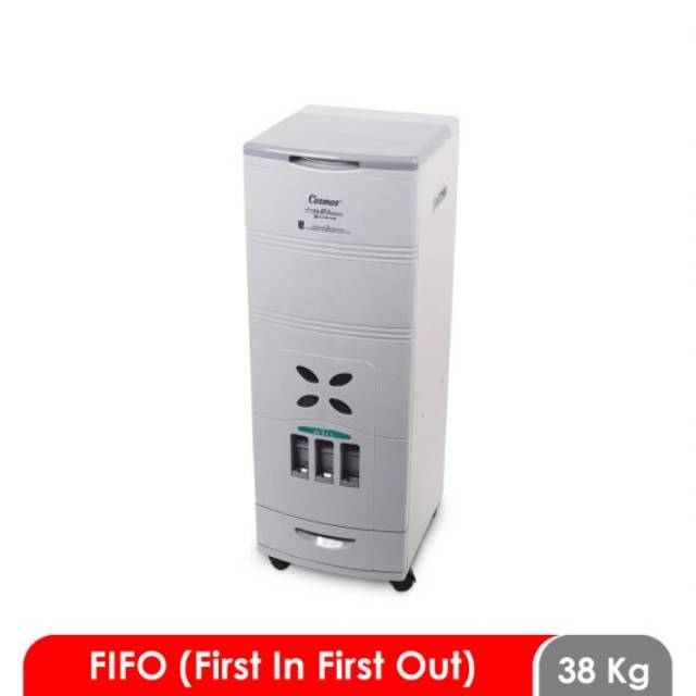 RICE BOX COSMOS BIO 38 KG LITER TEMPAT PENYIMPANAN DISPENSER BERAS BODY BESI ADA RODA MURAH AWET SNI