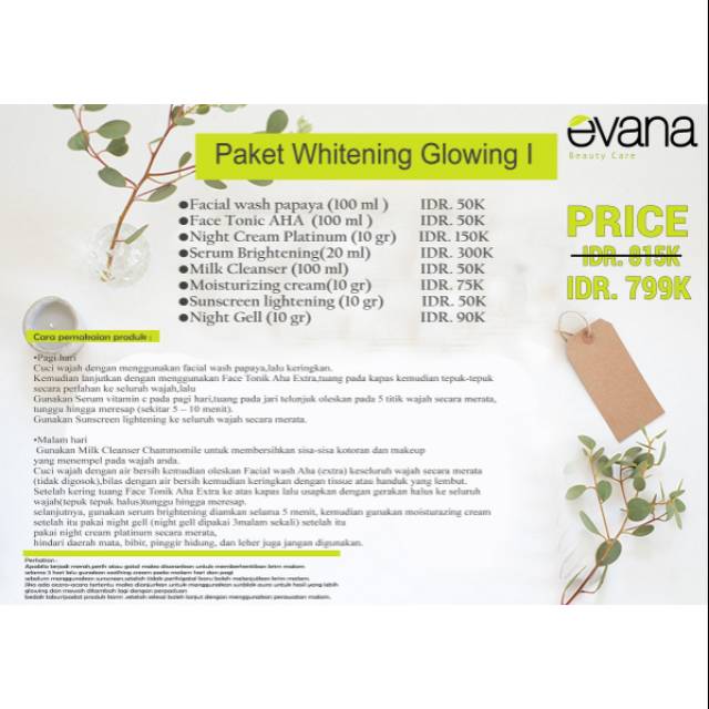 Paket whitening glowing 1 EVANA BEAUTY CARE