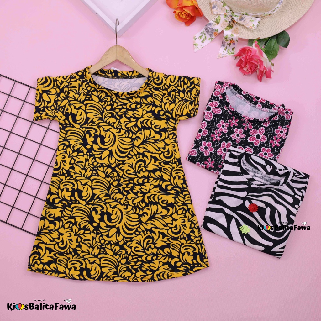 Dress Larissa uk 3-4 Tahun / Dres Lengan Pendek Baju Anak Perempuan Tunik Balita Cewek Blouse Atasan
