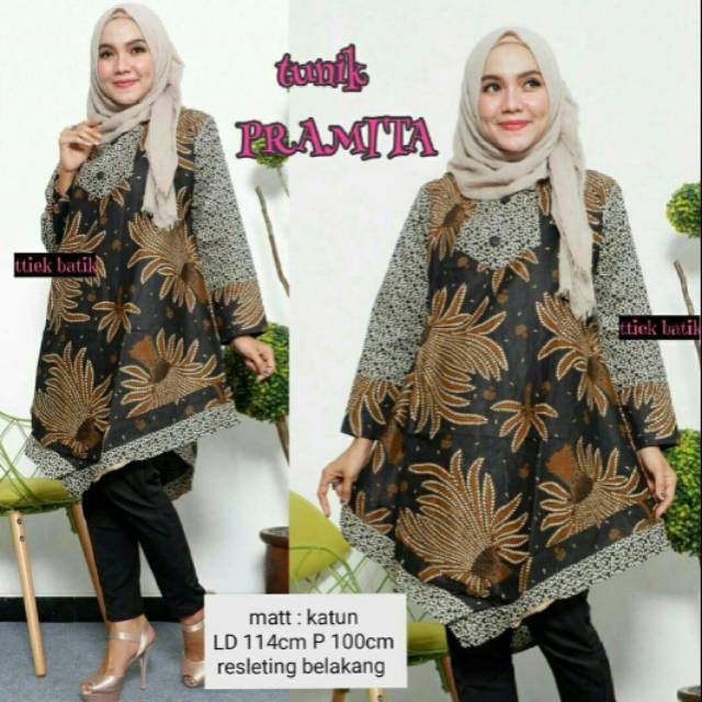 TUNIK BATIK WANITA PRAMITA KATUN CEWEK MODERN MOTIF DAUN