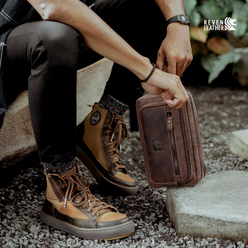 REVEN LEATHER - Tas Tangan Clutch Pouch Handbag Pria Wanita Reven Nakula Pouch Kulit Sapi Asli Premium