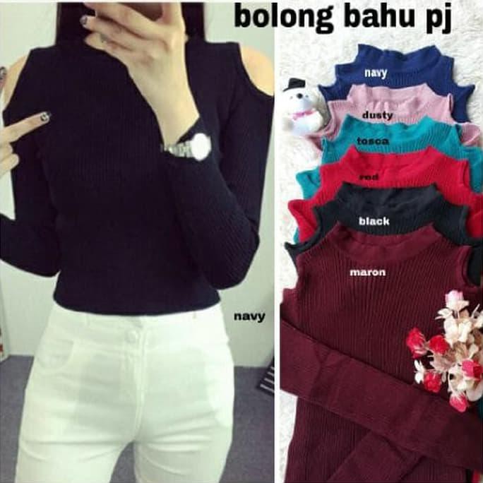 Hot Bolong Bahu Rajut Ro Blouse Wanita Rajut Var Color Terlaris