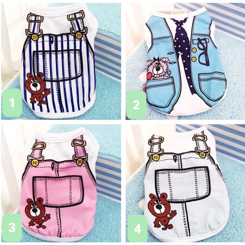 PET CLOTHES MOTIF ROMPI kaos baju anjing kucing katun cat dog clothes