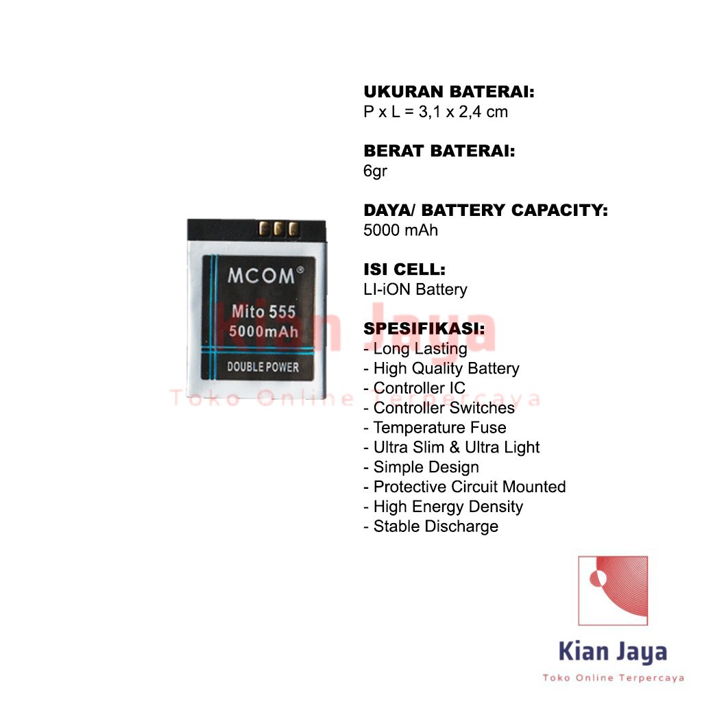 MCOM Baterai Jam Tangan Mito 555 Original Double Power Batrai Batre Battery HP