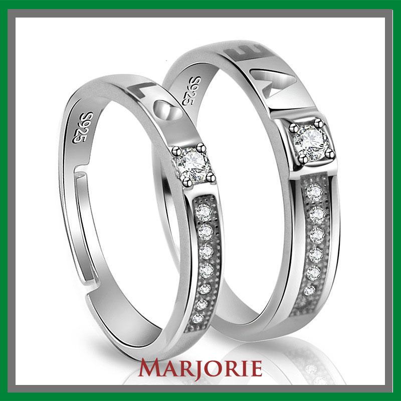 925 Silver Cincin Pasangan Berlian Mode Wanita Perhiasan Cincin Couple Rings-MJD