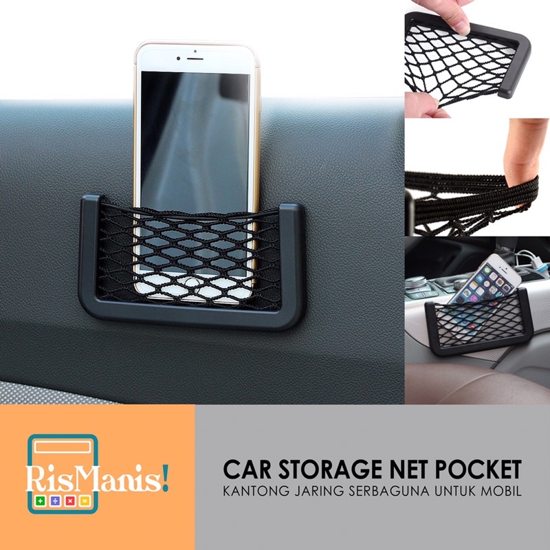 CAR STORAGE NET POCKET - Kantong Jaring Jala Penyimpan HP Dompet Kartu Karcis Parkir Aksesoris Mobil