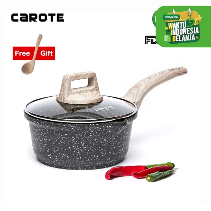 TERBARU CAROTE ESSENTIAL WOODY PANCI SUSU ANTI LENGKET SAUCE PAN BATU GRANIT - 16CM