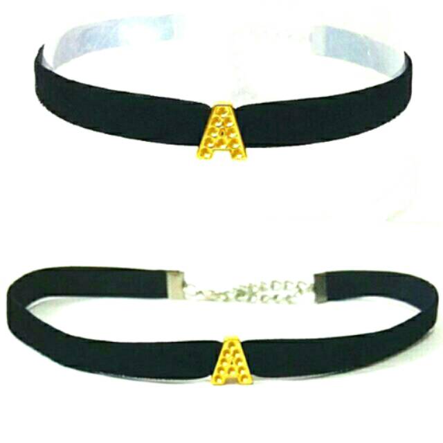 HURUF A HABIS. TERMURAH Golden Initial Custom Black Velvet Choker Necklace | Kalung Handmade