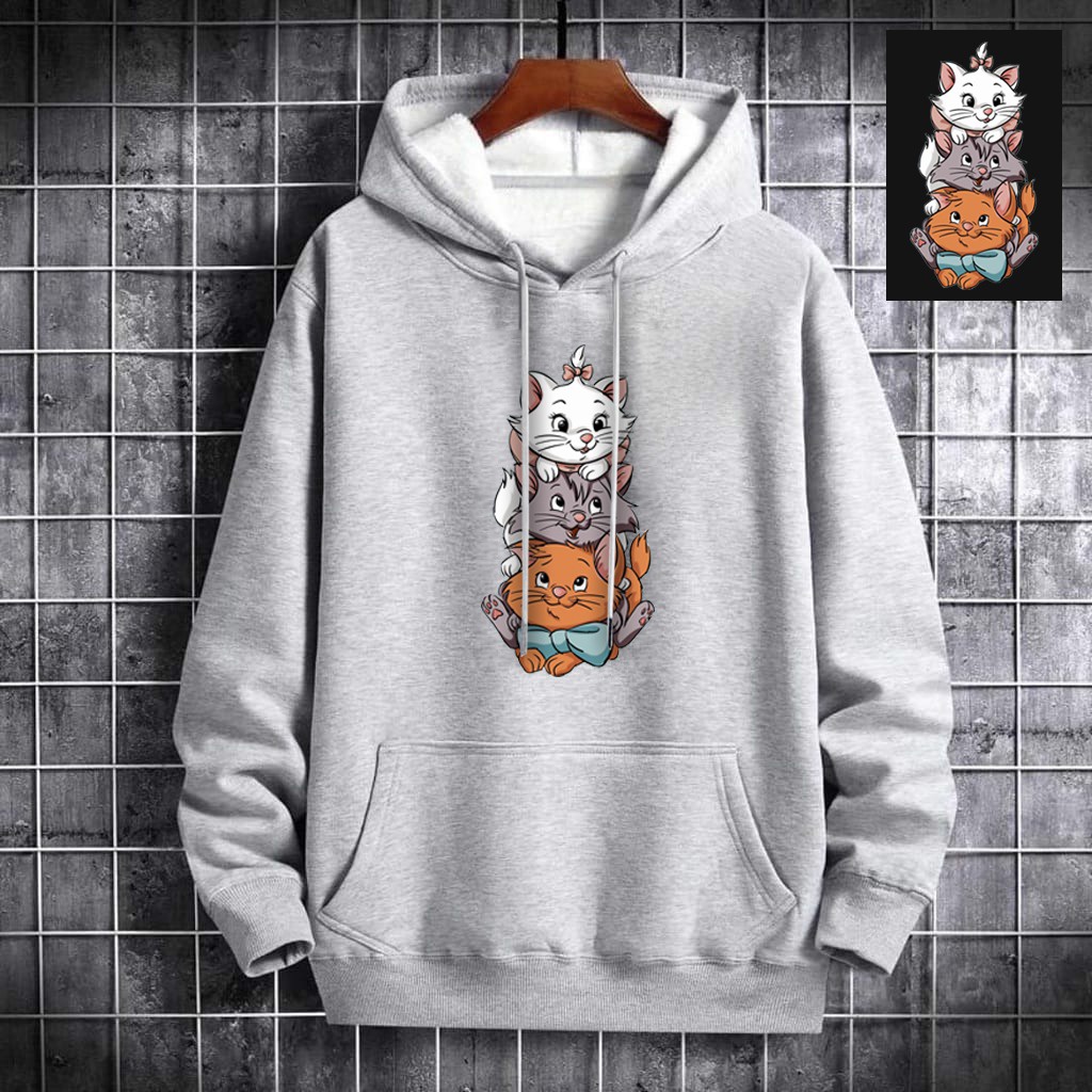 INDOSAN-SWEATER HOODIE TRIPLE CAT-HOODIE DISTRO UNISEX BAHAN FLEECE MOTIF GAMBAR DTF PRINTING KEREN-REAL PICT-BISA COD