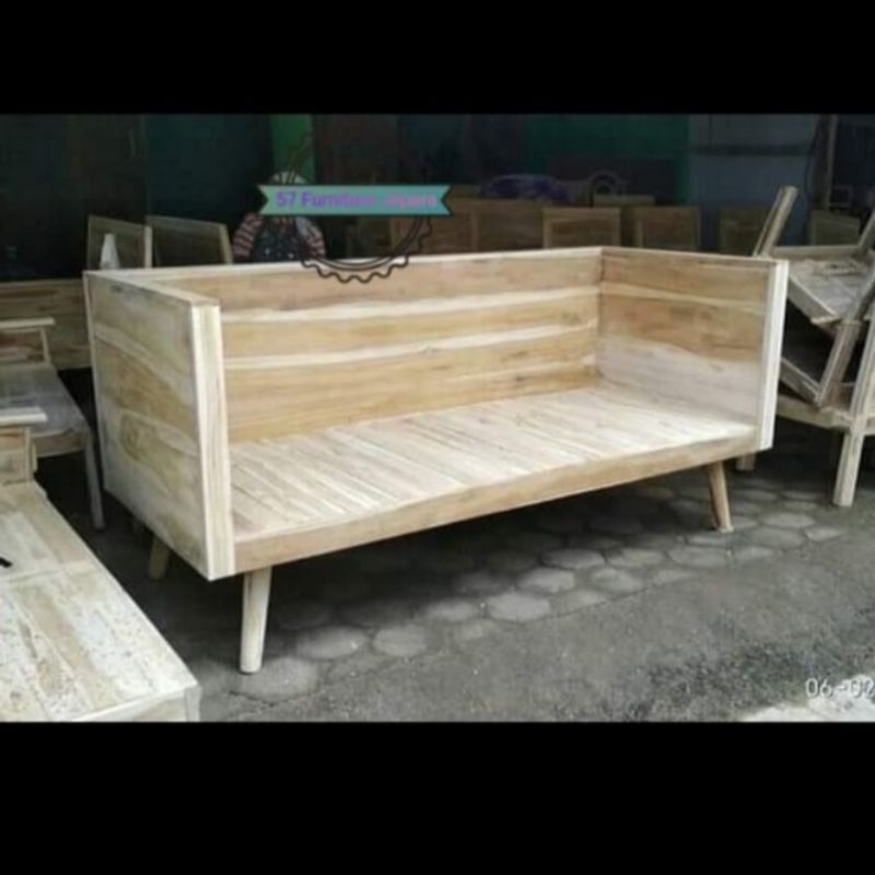 Bangku kursi bale bale polos minimalis bahan kayu jati mentahan