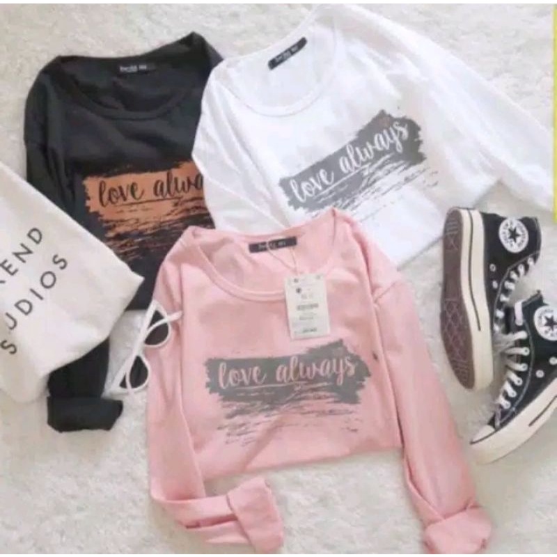 Kaos anak perempuan remaja lengan panjang umur 10-13 tahun LongSleeve Love Always