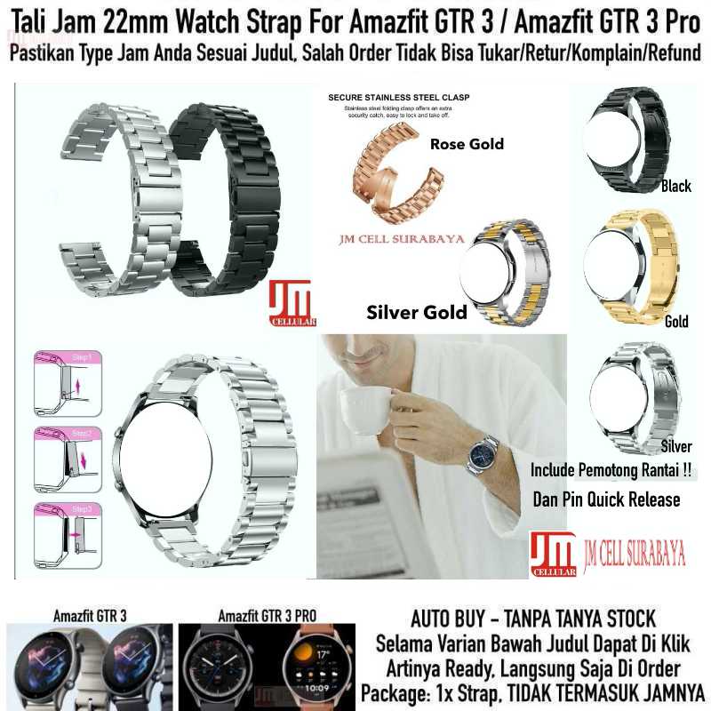 Watch Strap Amazfit GTR 3 / GTR 3 Pro - Tali Jam Tangan 22mm Stainless Steel Full Metal