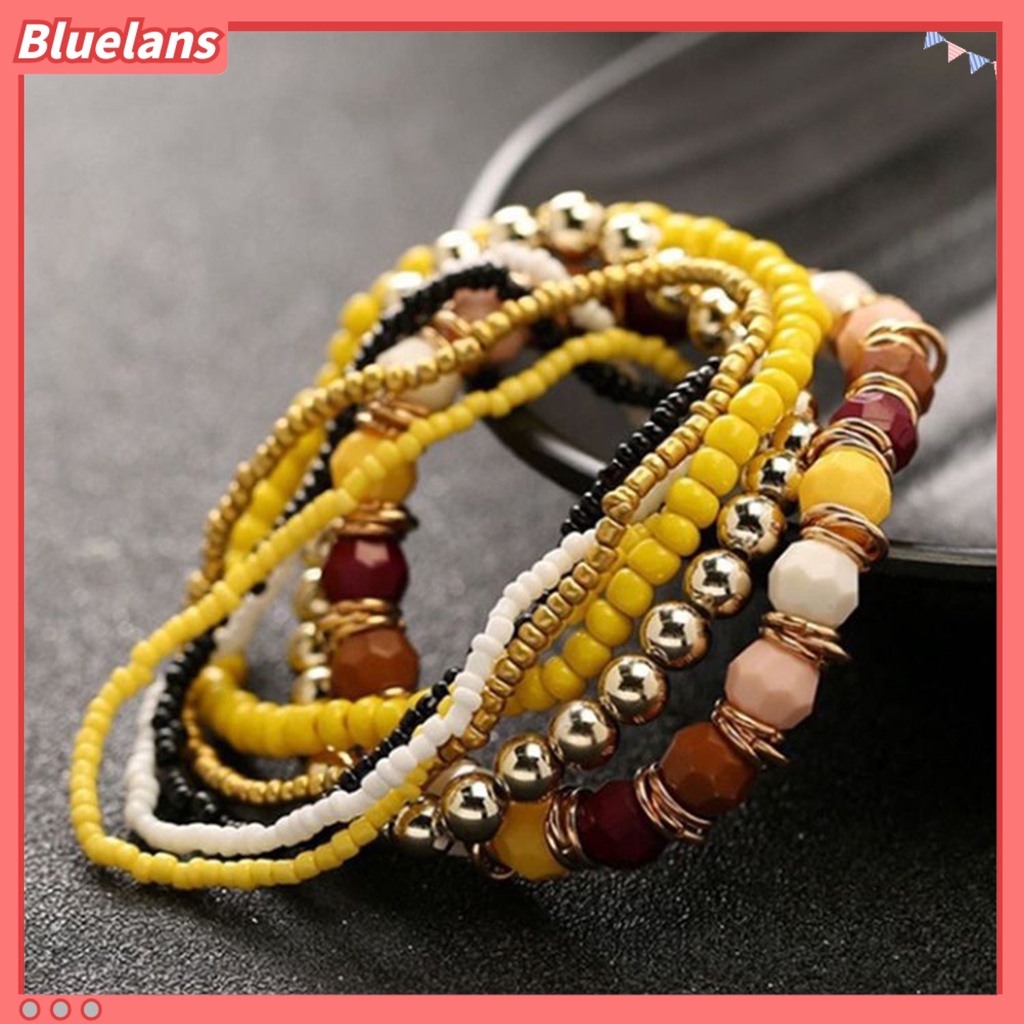 Bluelans 7Pcs Women Boho Bohemian Mix Style Multilayer Elastic Beaded Bracelets Party