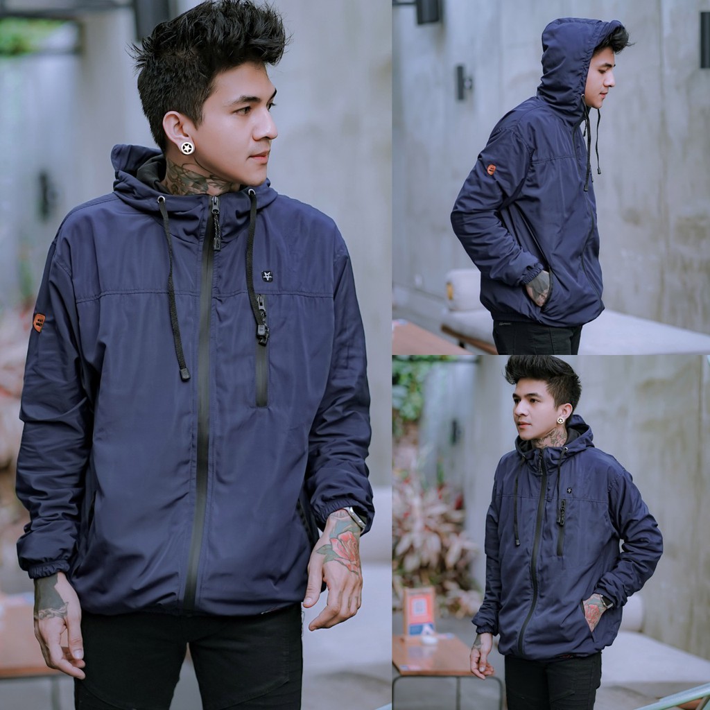 JAKET COWOK PARASUT PRIA WATERPROOF HOODIE ANTI AIR OUTDOOR PARASIT DISTRO KEREN MURAH TERBARU ORI-WP > NAVY