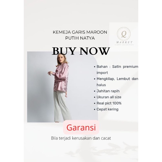 Kemeja atasan wanita dewasa lengan panjang model baloon Garis Maroon Putih Natya casual formal baju 