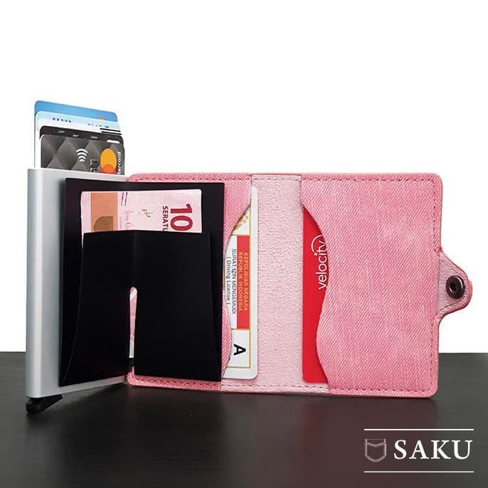 Dompet-Wanita- Dompet Wanita Denim Asli Saku Smart Wallet Card Holder Rfid Pink -Terkini.