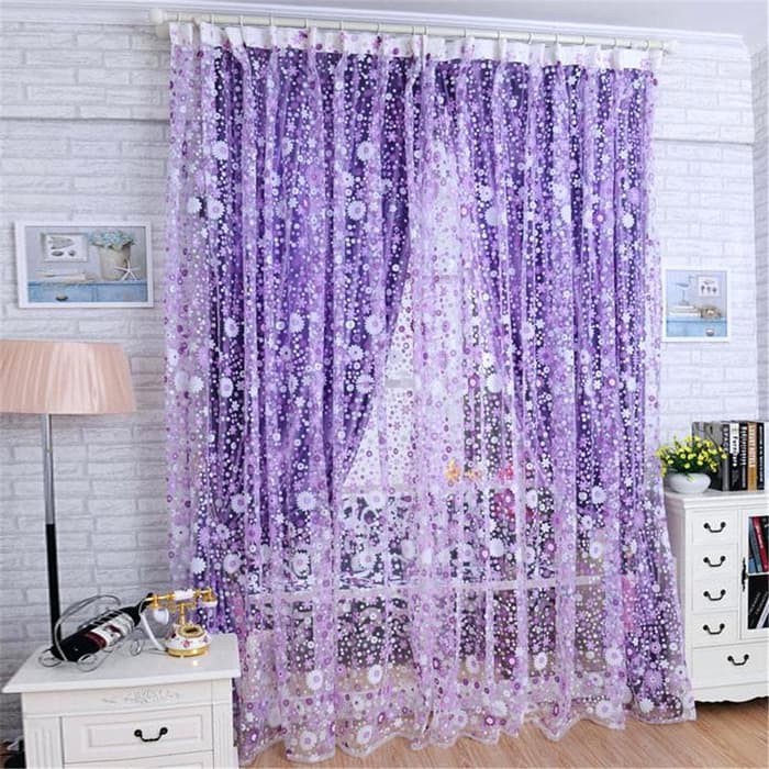 GB  Tirai Gorden Jendela Pintu motif bunga transparan