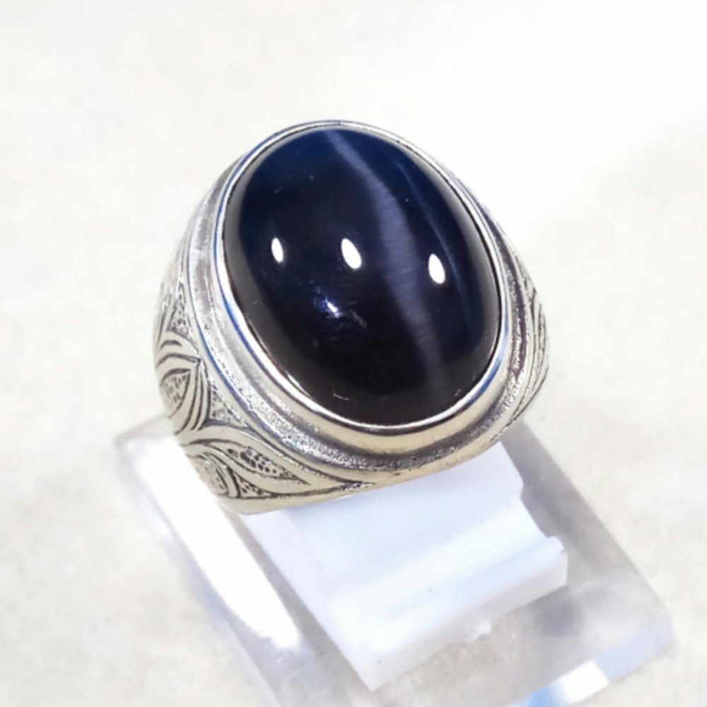 CINCIN BATU AKIK BLACK CAT EYE PRESISI GARIS TENGAH