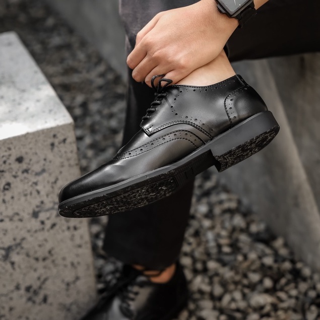 Wingtip Black | Sepatu Pantofel Formal Casual Kasual Kerja Kuliah Pria Cowok Kantor | FORIND x Worka