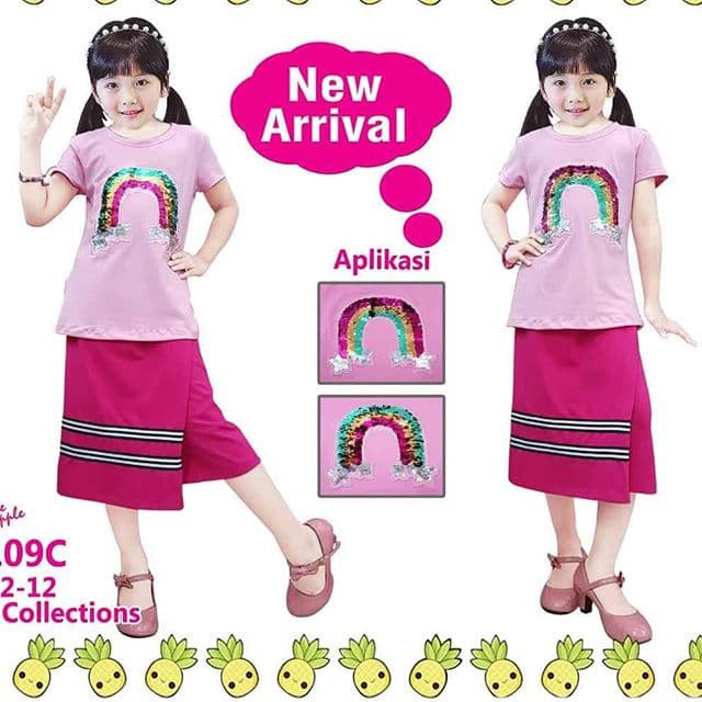 Setelan Anak Perempuan pelangi Kaos Lengan Pendek Baju Anak Kualitas Import Murah KAI