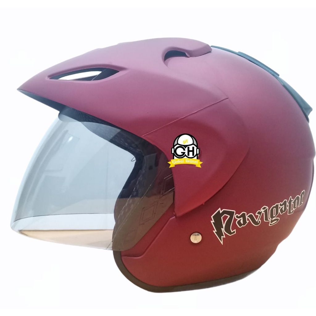 HELM RAVIGATOR SOLID MAROON DOFF HALF FACE MURAH SNI SATU KACA