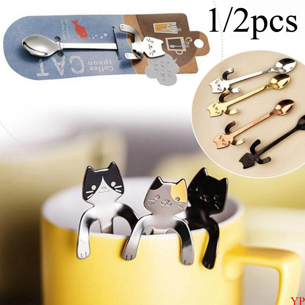 Populer 1/2pcs Sendok Kucing Lucu Home Living Hanging Dinnerware Gagang Panjang