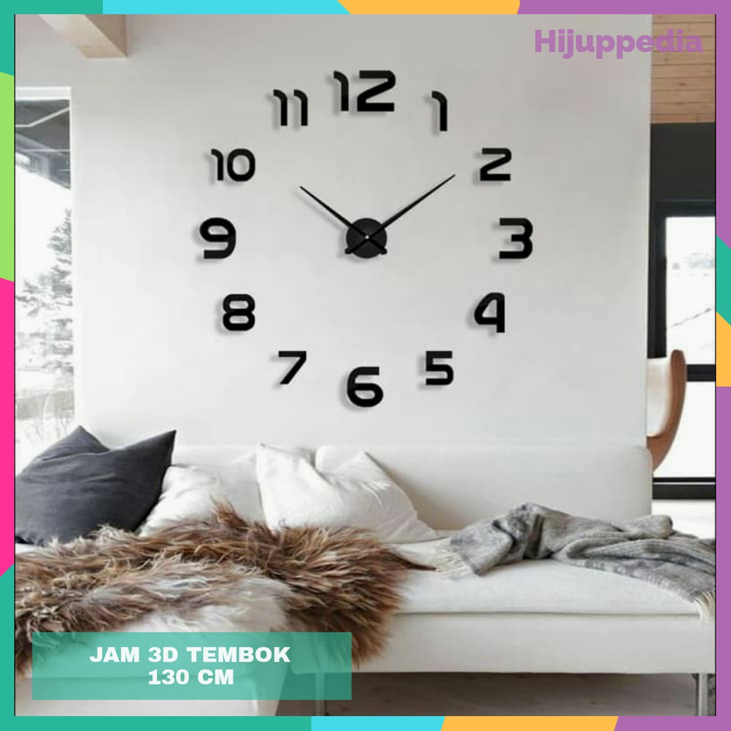 3D Giant Clock Jam Dinding Tempel Besar DIY Dekorasi 80-130cm 02BB