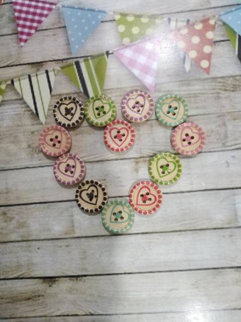 Kancing kayu motif 2cm 1 lusin/50 pcs