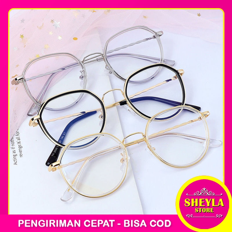 Kacamata Pria Wanita Fashion Retro Bahan Metal / Polygon Anti-Blue Light Sunglasses / Kaca mata Korea Import / TS-88