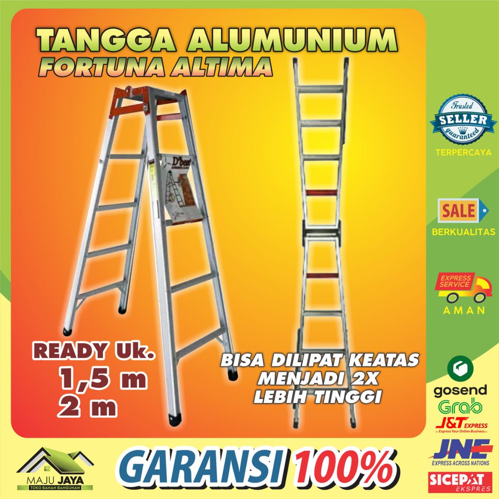 TANGGA ALUMINIUM TANGGA ALUMUNIUM 2 SISI FORTUNA ALTIMA 1,5M 2M 1,5 M 2 M METER KUAT AMAN