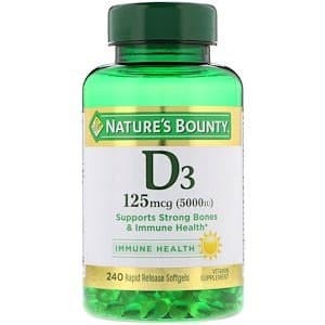 p607 NATURE'S BOUNTY VITAMIN D3 5000 IU 240 RAPID RELEASE SOFT GELS