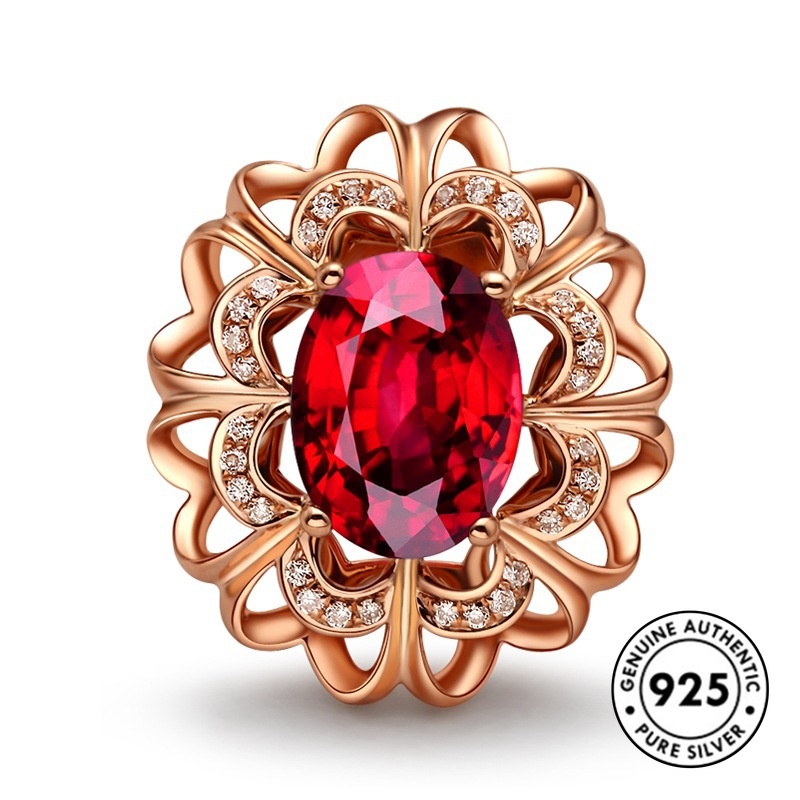 Anting Tusuk Sterling Silver 925 Elegan Dengan Ruby Warna Rose Gold Untuk Wanita