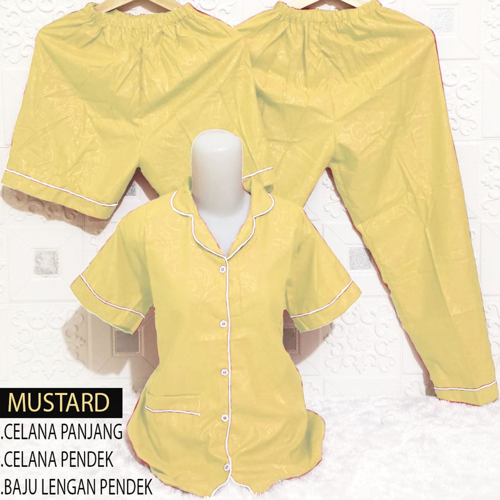 ISANNY PIYAMA SET SATEN EMBOS 3IN1 L/PIYAMA DEWAS/READY 20 WARNA-MUSTARD