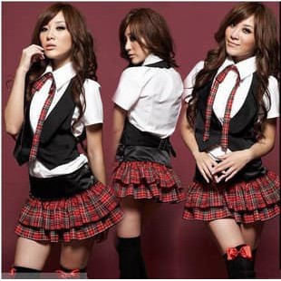 TARTAN seifuku uniform seragam kotak-kotak merah cosplay kostum