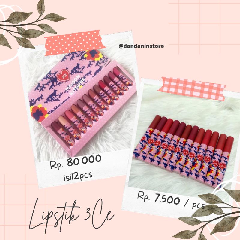 Lipstik Liptin 3CE 12 Warna Lipglos Murah Kecantikan Bibir Wanita