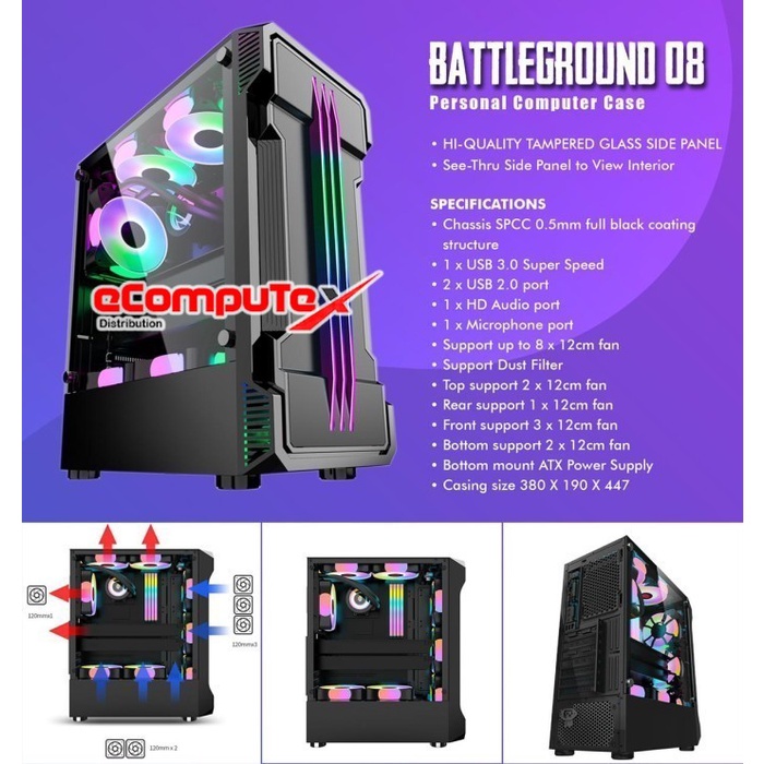 CASING PC KOMPUTER SIMBADDA BATTLEGROUND 08 TEMPERED GLASS CASE GAMING