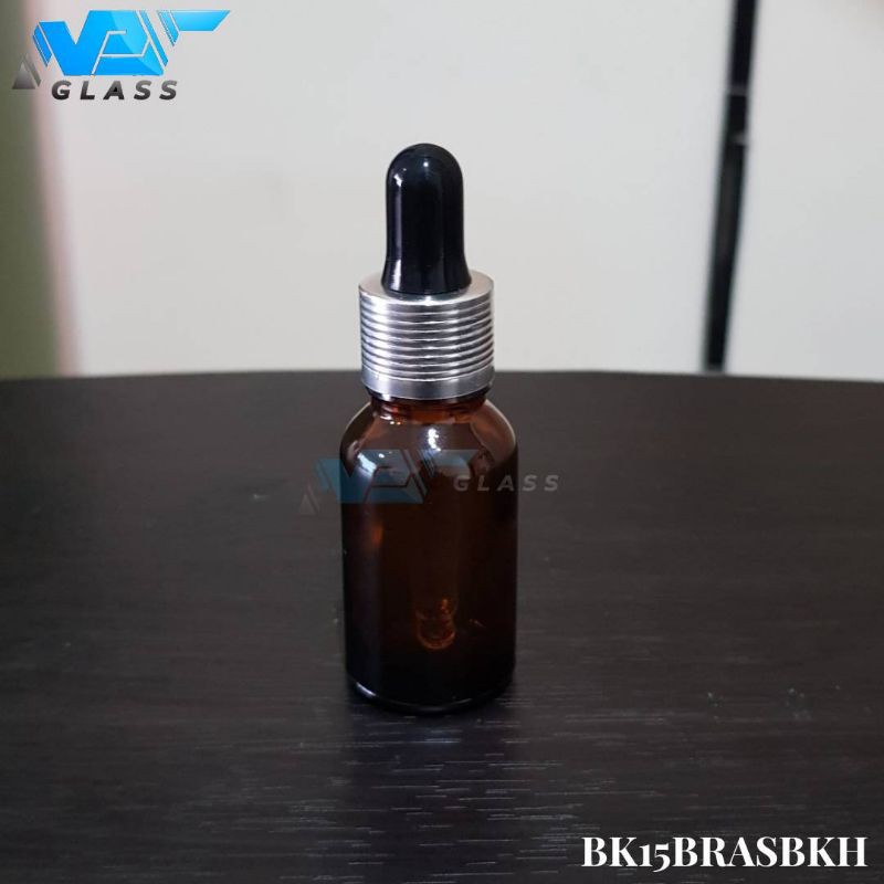 botol kaca pipet 15ml coklat / amber - ring silver bergaris