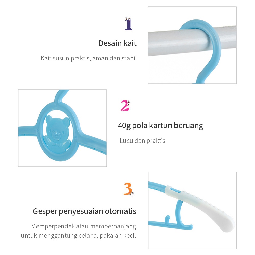 Hanger Baju bayi dan anak bisa memanjang – AC 43 – Tempat Gantungan Jemuran plastik untuk Baju celana  handuk  gurita gerita grita  rak lemari dinding perlengkapan bayi dan anak stand folding hanger lipat anger kapstok gantungan baju hook