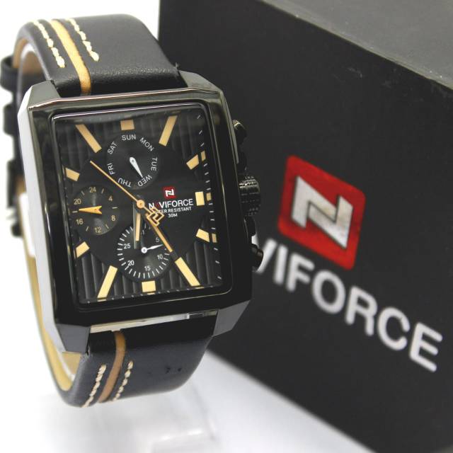 Jam Tangan Pria Naviforce Original Tali Kulit Chrono Aktif