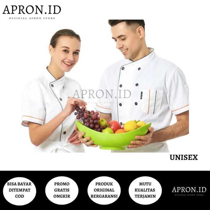 Baju Koki Baju Chef Baju Koki Lengan Pendek Seragam Koki Chef Original