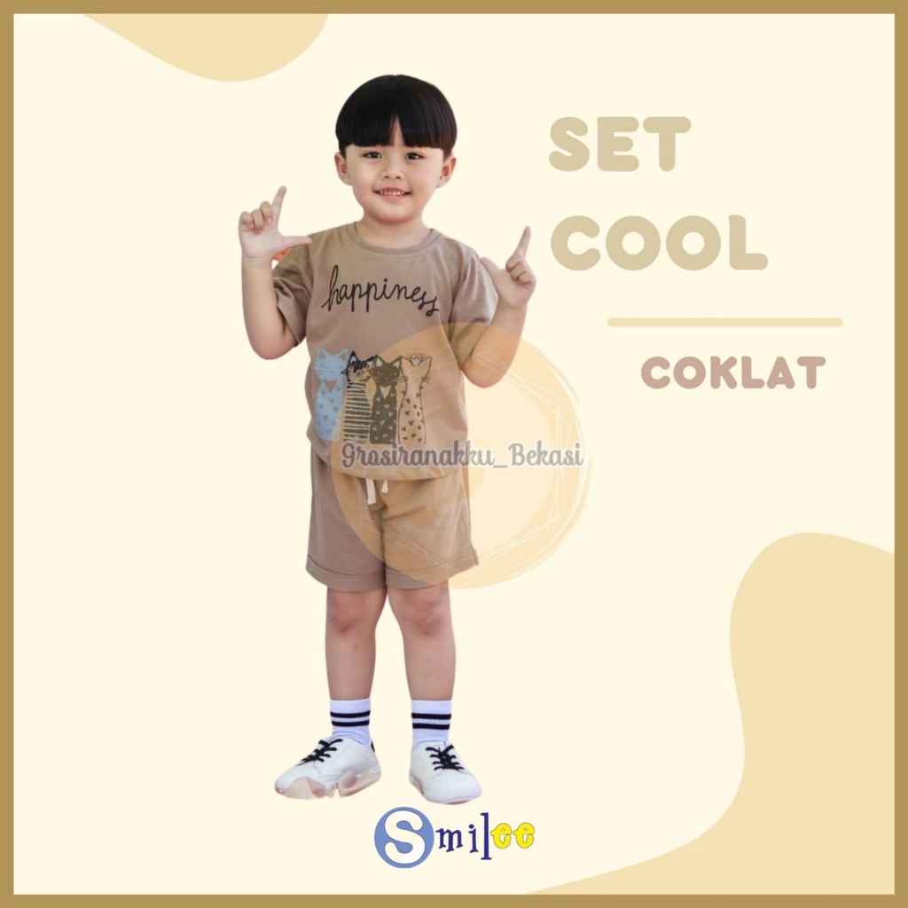 Setelan Anak Unisex Smilee Cool Warna Coklat Size 1-5Tahun