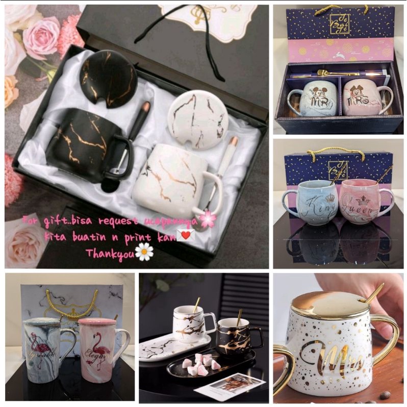 Premium (Mount) (HAMPERS) Gelas Marble glass couple / Canada Marble Mug Gift Box / Gelas Marble