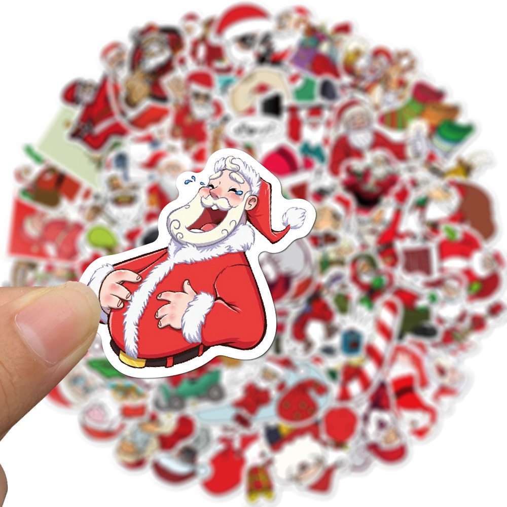 50 Pcs Christmas Theme Santa Claus Pattern Pvc Waterproof Removable Graffiti Stickers for Laptop Fridge Luggage Decor