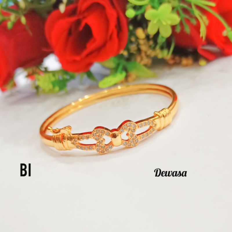 Gelang Bangkok Dewasa Permata Zircon Buka Samping Perhiasan Wanita Gold Modern (COD)